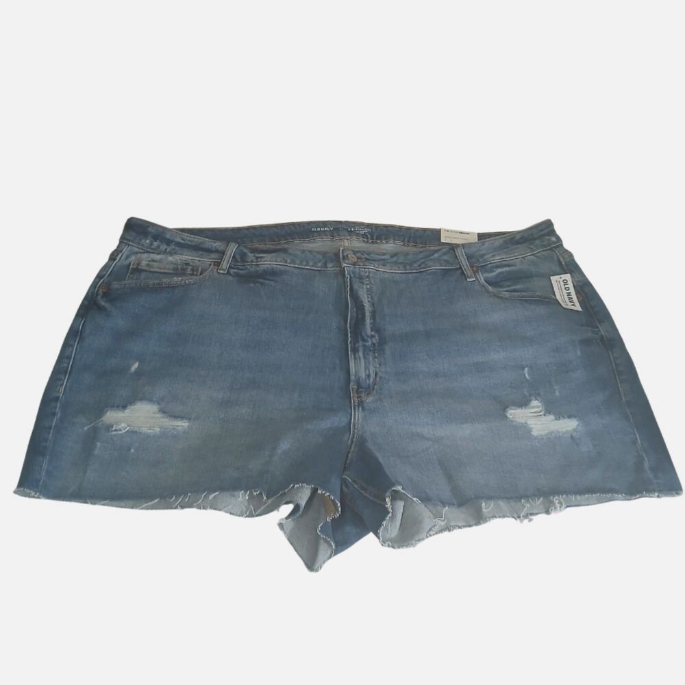WOMENS PLUS SIZE O.G. STRAIGHT HIGH-RISE DISTRESSED JEAN SHORTS by OLD NAVY